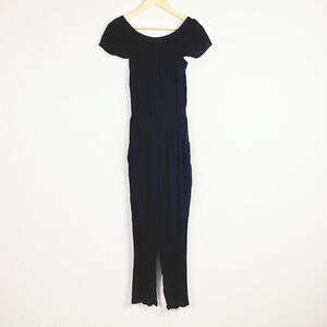 BEACHGOLD Jumpsuit S Black Flutter Sleeve Pockets On or‎ Off Shoulder Casual